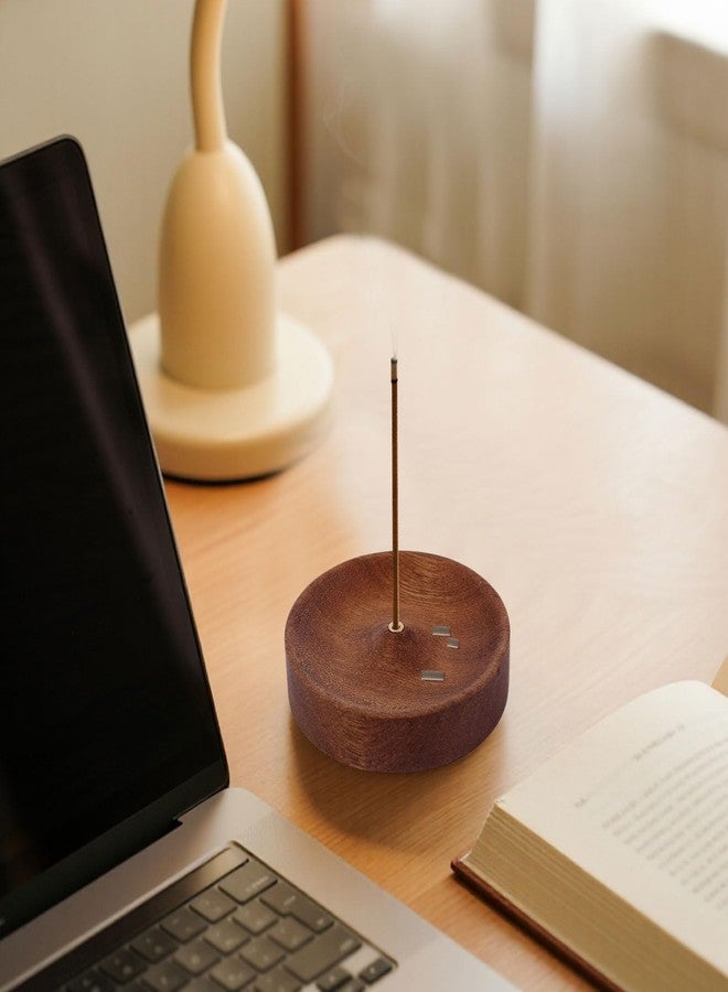 Penitue Ebony Wood Incense Burner, Round Wooden Incense Sticks Holder Handmade Ash Catcher Burner Tray Vintage Aroma Diffuser Bowl for Meditation Relaxation Home Decor - Image 3